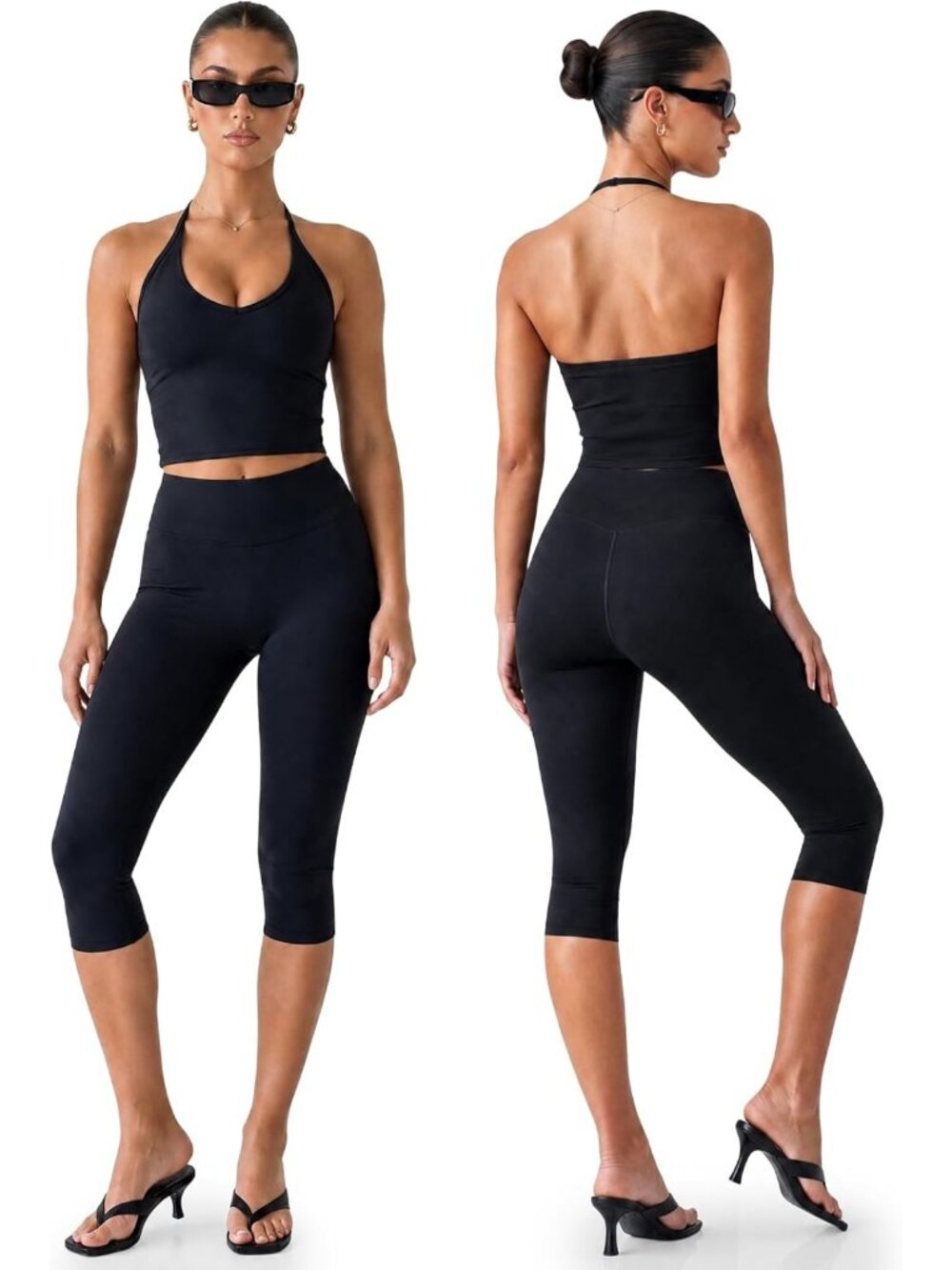 Stylish 2-Piece Workout Capri Set for Women - Yoga Leggings & Halter Top